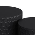 Stylish And Minimalist Nesting Coffee Table Set With Honeycomb Design, Modern Round Coffee Table, Drum Circle Coffee Table For Living Room, Bedroom, Black Set Of 2 Pieces Black Mdf