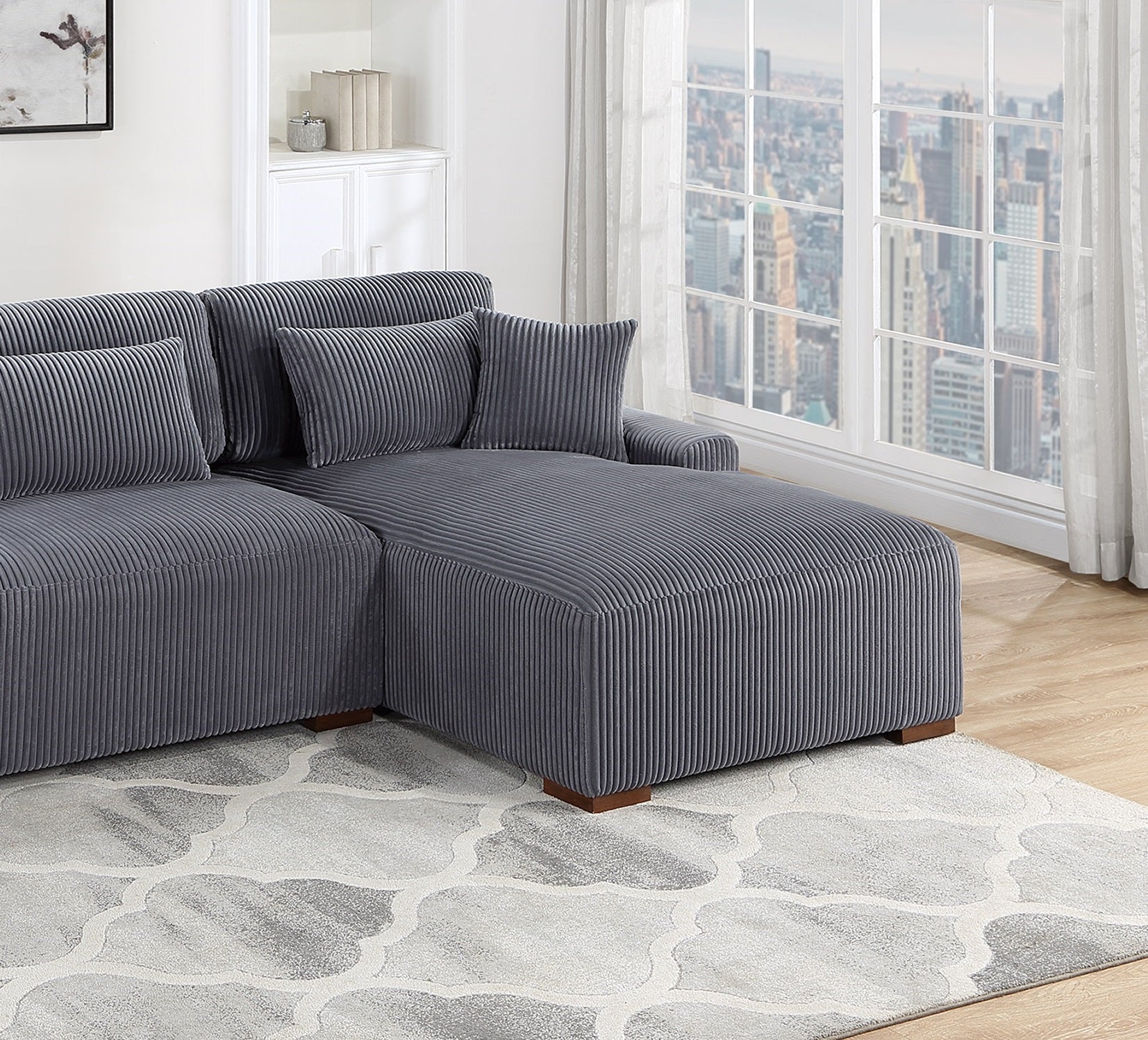 Modern 2Pc Sectional Set Xl Plush Corduroy Fabric Dark Gray Laf Sofa Raf Chaise Living Room Couch Dark Gray Wood Primary Living Space Soft Cushion Back Contemporary,Modern L Shaped Rubberwood Corduroy 4 Seat