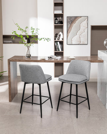 Counter Height Swivel Bar Stools Set Of 2, 360 Swivel Upholstered Barstools With Back And Metal Legs, 25.6" Seat Height,Counter Stools For Kitchen Island And Pub,Linen Cloth,Grey Light Grey Set Of 2 Linen