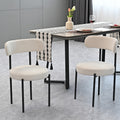 White Boucle Dining Chairs Set Of 2,Mid Century Modern Curved Backrest Chair,Round Upholstered Kitchen Chairs Metal White Dining Room Round Modern Banquet Chair Velvet