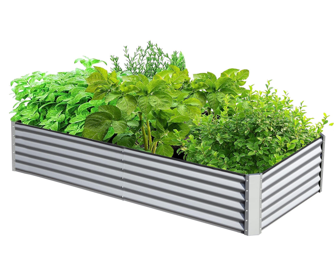 6X3X1.5Ft Galvanized Raised Garden Bed, Outdoor Planter Garden Boxes Large Metal Planter Box For Gardening Vegetables Fruits Flowers, Silver Silver White Garden & Outdoor Steel