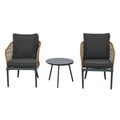 Outdoor Wicker Chairs And Table Bistro Conversation Furniture Set, 3 Pieces For Porch, Balcony, Deck, Patio, Backyard, Natural Color Gray Aluminum