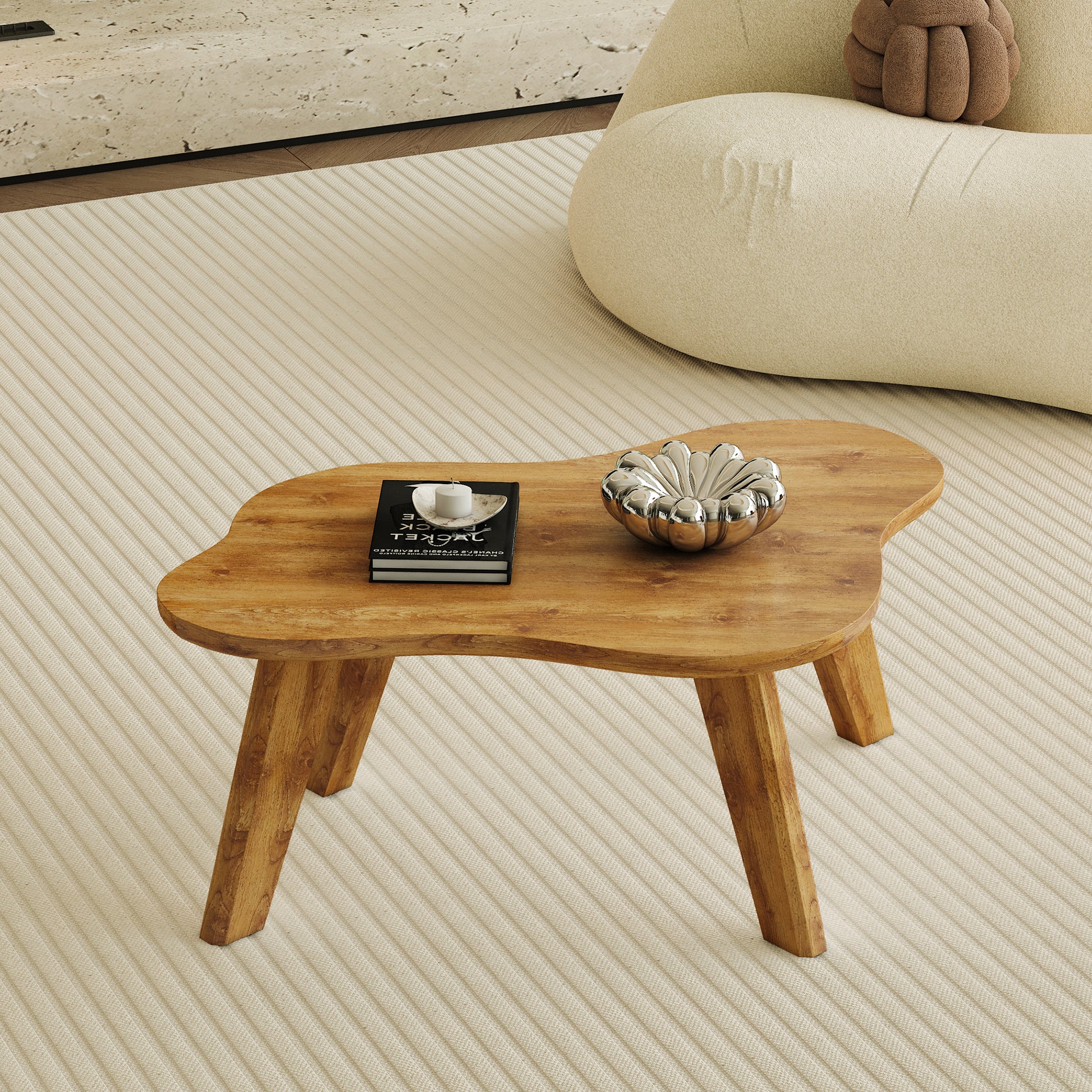 Modern Minimalist Wood Color Table Top. Solid Wood Legs, Cloud Shape To Give You A Experience, Computer Desk. The Game Table. Suitable For Dining And Living Rooms. Wood Mdf