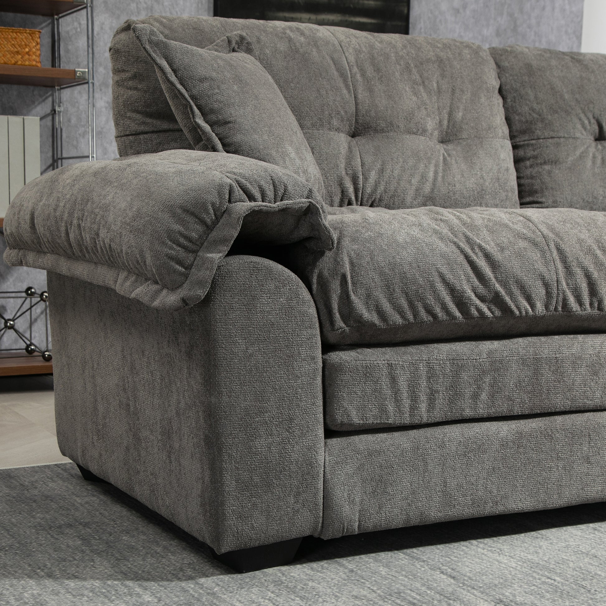 84" Chenille Recliner Sofa Small Sofa Loveseat Deep Seat Sofa Couch With 2 Throw Pillows & Memory Foam For Living Room Apartment Office Lounge Grey Grey Memory Foam Chenille,Upholstered 2 Seat