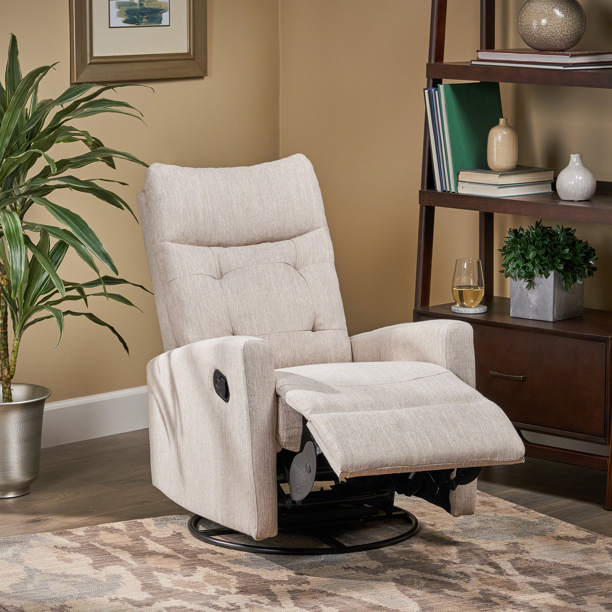 Glider Swivel Recliner Chair Beige Fabric