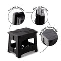11In Folding Step Stool, Compact, Portable, Non Slip, 300 Lbs. Weight Capacity For Adults And Children. Secure Non Slip Top And Rubber Feet, Great For Home And Camping, Black Color Black