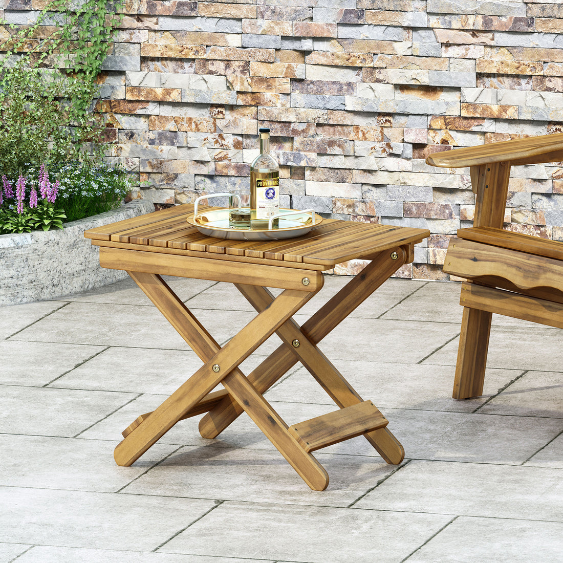 Outdoor Folding Wooden Side Table, Natural, 15"D X 22.75"W X 18.25"H Natural Acacia Wood