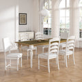 Vintage Traditional 7 Piece 82.7Inch Extendable Dining Table Set With 23.6Inch Removable Leaf, 4 Serrated Back Chairs And 2 Upholstered Back Dining Chairs For 6, Cream Brown Wood Dining Room Distressed Finish Rubberwood Rectangular Dining Table With