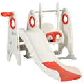 Qaba Toddler Swing Set, 4 In 1 Toddler Playground For Kids 1 3 Years Old, Indoor Toddler Playset With Slide, Swing, Basketball Hoop, Climber, Basketball, Red Red Plastic