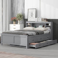 Full Size Platform Bed With Storage Headboard, Usb, Twin Size Trundle And 3 Drawers, Gray Box Spring Not Required Full Gray Wood Bedroom Bed Frame Solid Wood Mdf