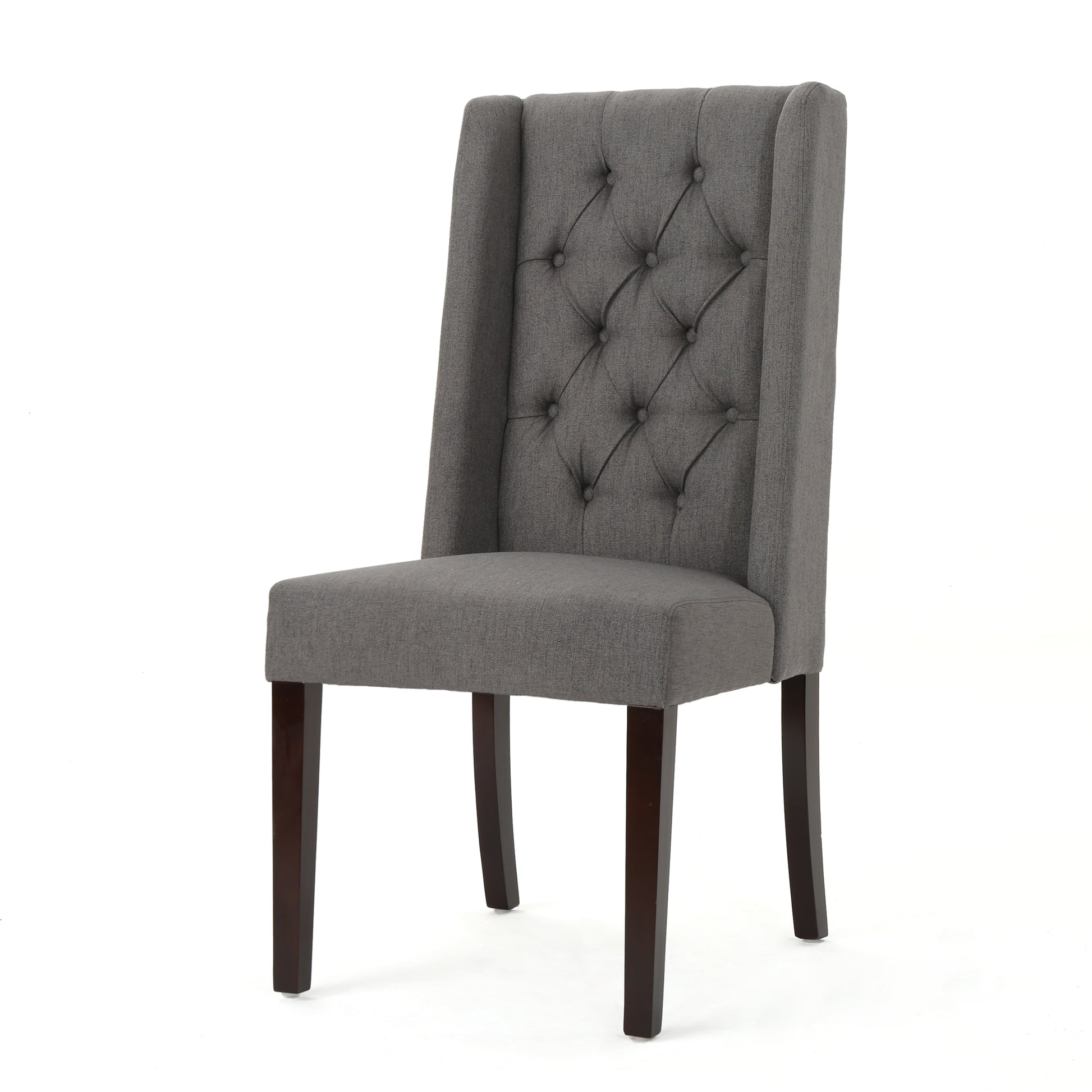 Dining Chair Dark Grey Wood Fabric