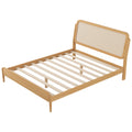 Queen Size Wood Storage Platform Bed With Led Light, Rattan Headboard, Nature Box Spring Not Required Queen Antique Natural Wood Bedroom Bed Frame Wood Rattan