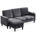 Modern Design Chenille 3 Seat L Shape Sectional Sofa With Storage Chaise For Apartment, Studio, Office,Living Room,L Shape Dark Grey Dark Gray Chenille Metal Primary Living Space Soft Modern Foam