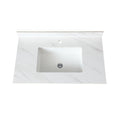 37 Inch Marble Vanity Top, White Vanity Top With Pre Drilled Faucet Holes, Bathroom Vanity Top With Undermount Rectangular Middle Sink And 4