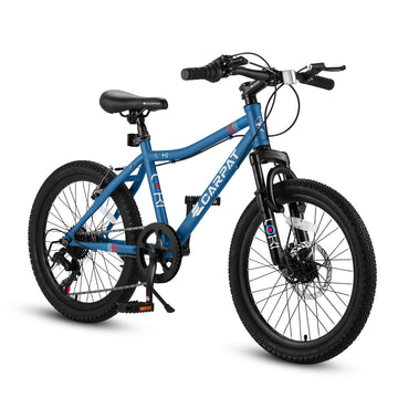 S20101 Ecarpat 20 Inch Kids Bike, Boys Girls Mountain Bike Ages 8 12, 7 Speed Teenager Children Kids' Bicycles, Front Suspension Disc Brake Rear V Brake, High Steel Frame Blue Polyurethane Foam Carbon Steel