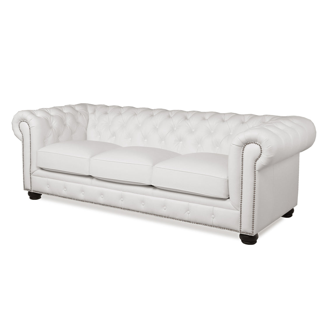 Traditional Tufted Leather Chesterfield Sofa White Leather 3 Seat