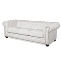 Traditional Tufted Leather Chesterfield Sofa White Leather 3 Seat