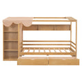 Twin Size House Bed With Two Drawers And Wardrobe,Natural Twin Natural Solid Wood