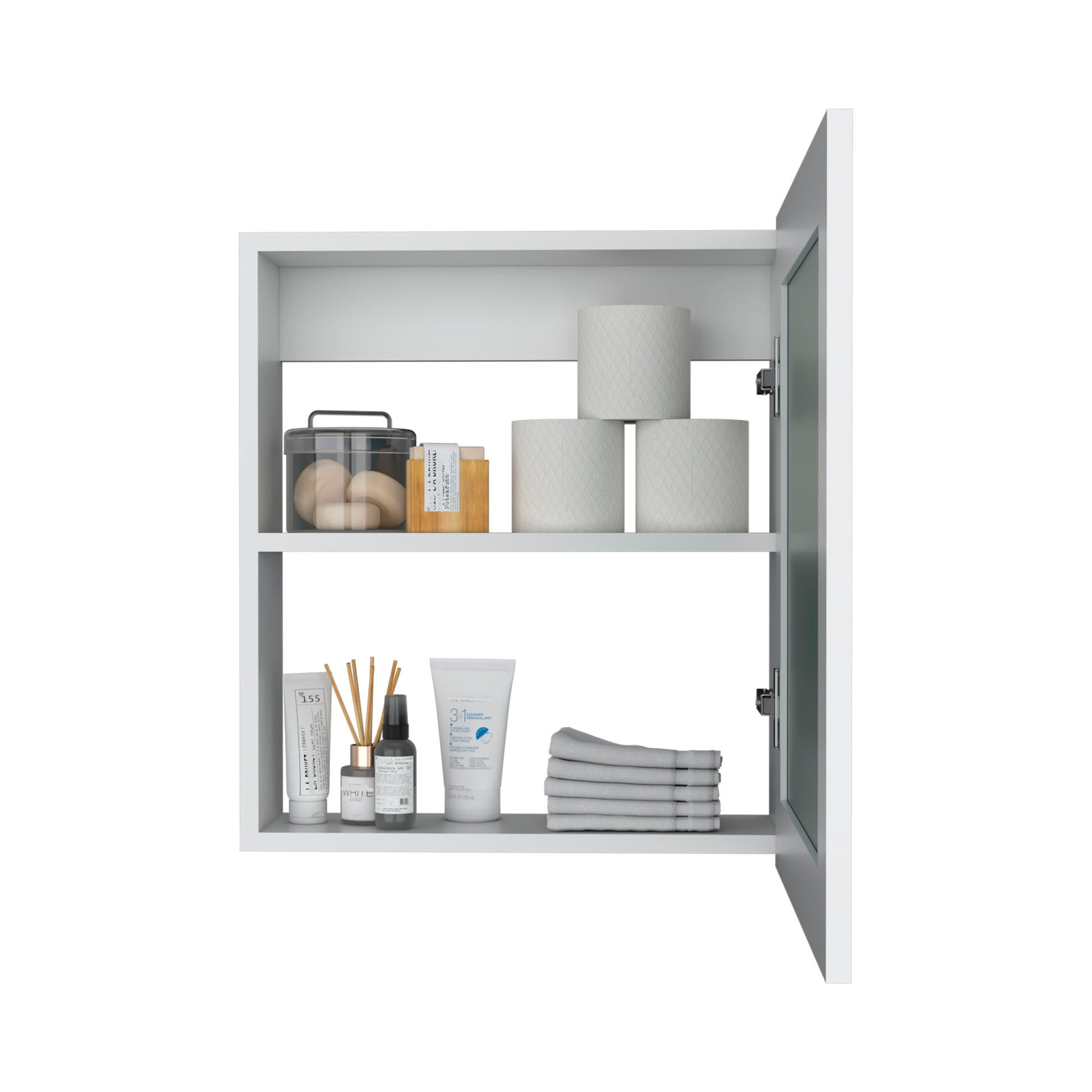 Luma Medicine Cabinet With Mirror Door 20.5" High Cabinet Organizer With Two Interior Shelves For Bathroom, Kitchen, Mudroom White 2 Bathroom Wall Mounted Modern Particle Board