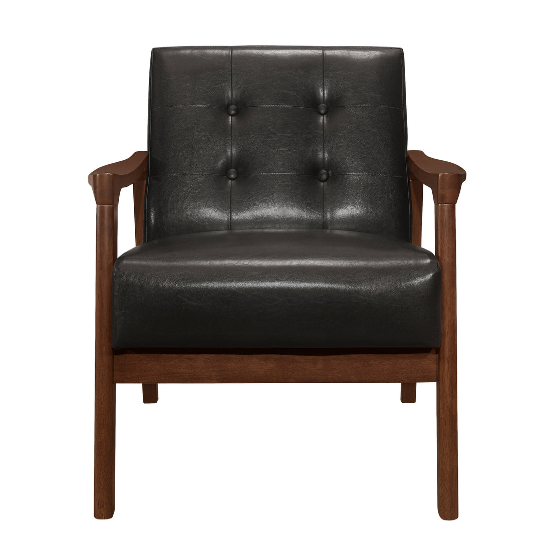 Accent Chair Button Tufted Dark Brown Upholstery Cushion Seat Mid Century Modern Furniture Solid Rubberwood Frame 1Pc Dark Brown Primary Living Space Mid Century Modern Solid Wood