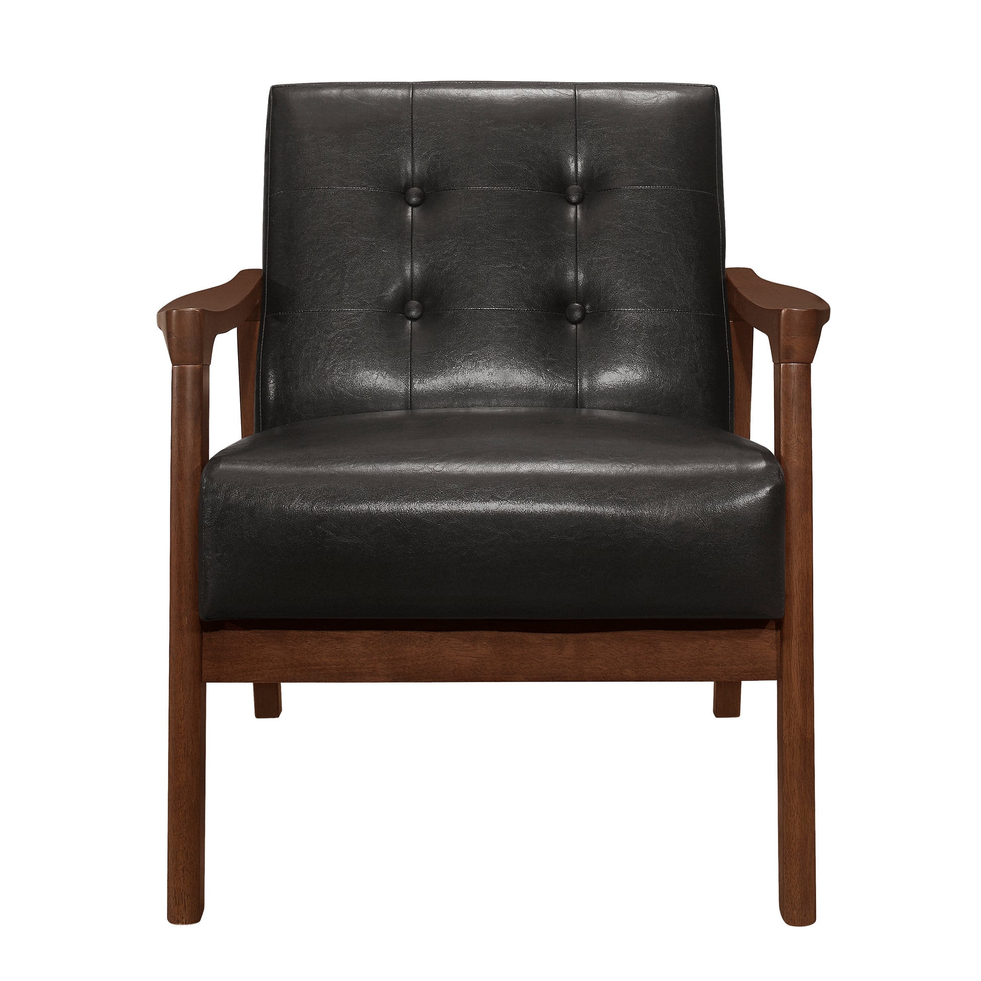 Accent Chair Button Tufted Dark Brown Upholstery Cushion Seat Mid Century Modern Furniture Solid Rubberwood Frame 1Pc Dark Brown Primary Living Space Mid Century Modern Solid Wood