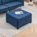 Homcom Fabric Tufted Storage Ottoman With Flip Top Seat Lid, Metal Hinge And Stable Eucalyptus Wood Frame For Living Room, Entryway, Or Bedroom, Blue Blue Polyester