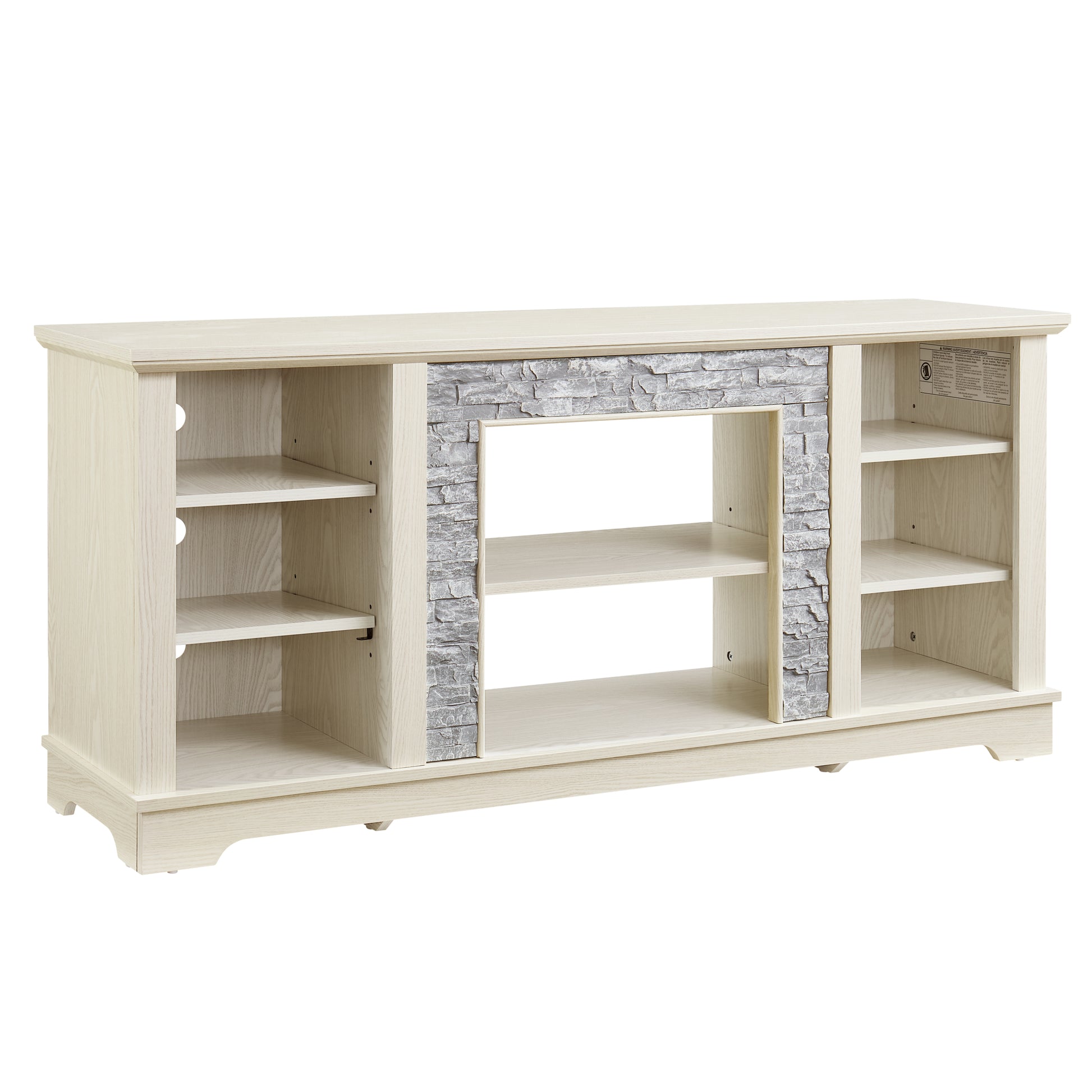 Mantel Stone Tv Media Stand With With Faux Stacked Stone Surround, Modern Entertainment Console With Open Storage Space,White, 58.31"W*15.39"D*26.06"H White 60 69 Inches Mdf