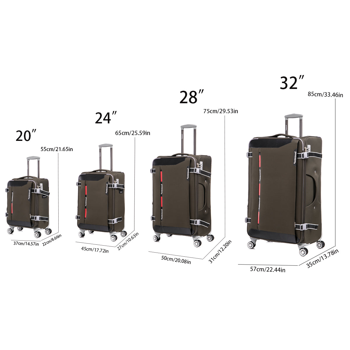 Softside Upright Luggage Set Expandable, Lightweight,4 Piece 20 24 28 32 Sage Green Contemporary Fabric