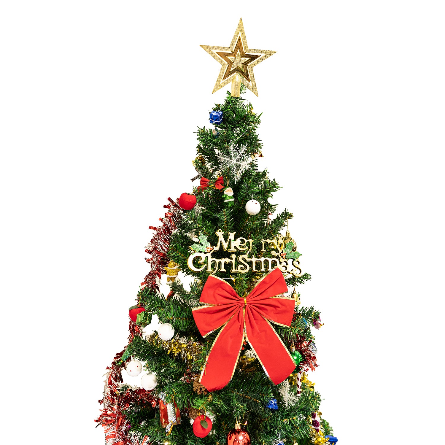 6Ft Artificial Christmas Tree With Led Energy Saving Lights, Including 195 Pendant Tree Skirts And Guardrails Green Art Deco Iron Plastic