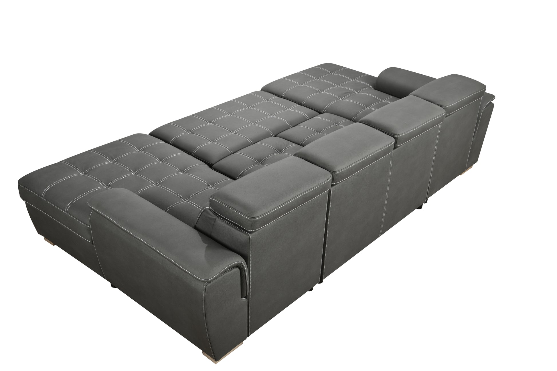 U Shaped Sleeper Sofa, 121 Inch Overisze 2 In 1 Pull Out Bed, Sectional Sleeper Sofa With Double Storage Chaise For Living Room Furniture, Charcoal Grey Light Brown Wood Primary Living Space Medium Duty Eucalyptus 6 Seat Charcoal Grey Polyester Soft