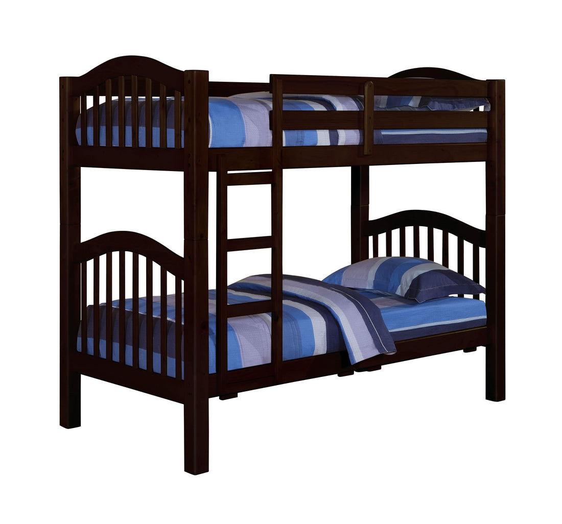 Espresso Twin Over Twin Bunk Bed With Built In Ladder Espresso Espresso Primary Living Space Pine Wood