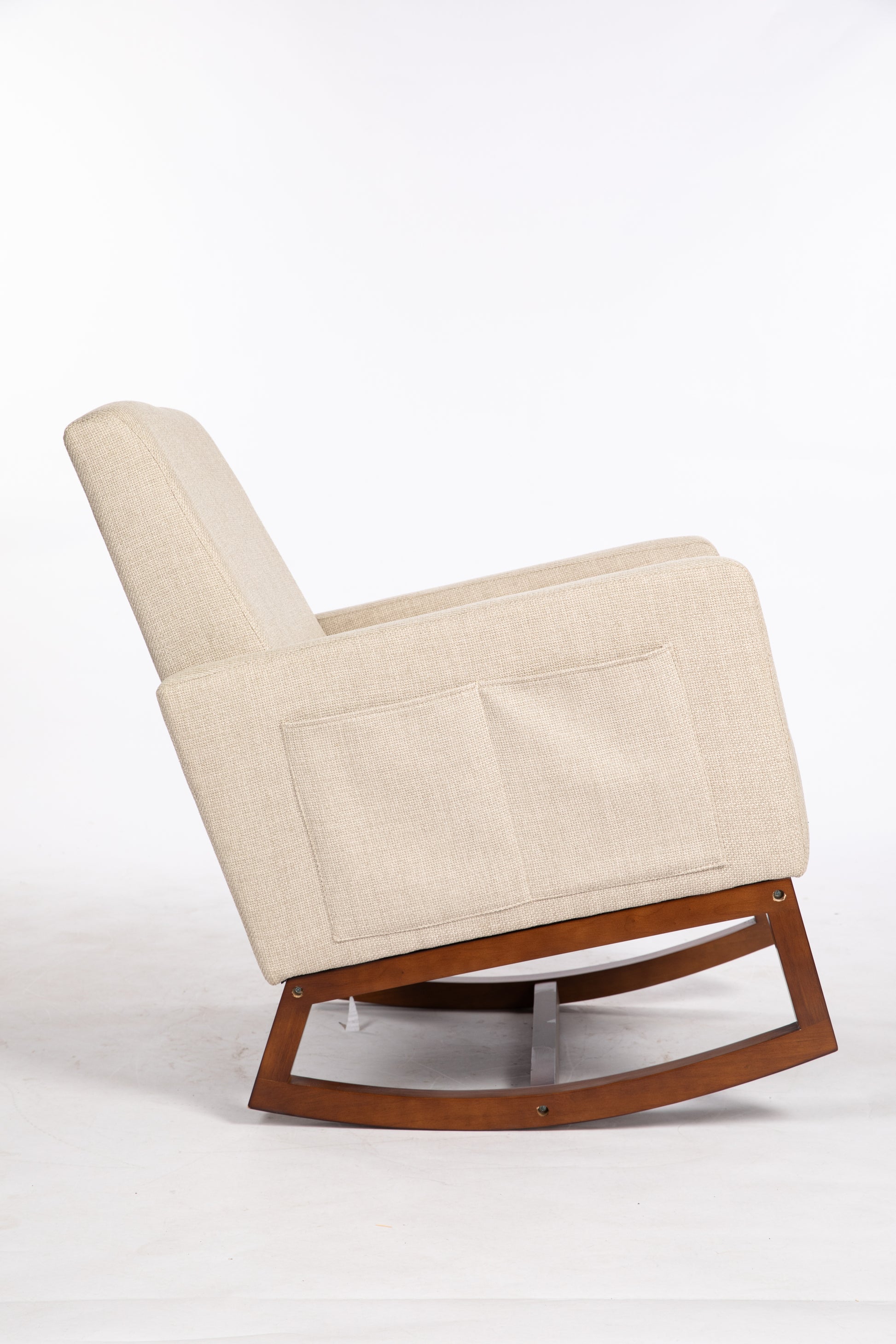 Mid Century Modern Accent Chair With Wood Frame, Upholstered Living Room Chairs With Waist Cushion, Reading Armchair For Bedroom Sunroom Grey White Linen