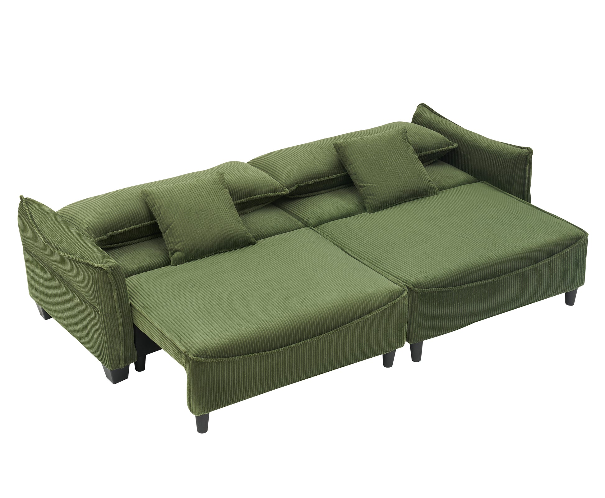 2345 Green Corduroy Fabric, Sofa Can Be Converted Into A Sofa Bed With Two Throw Pillows, Suitable For Living Room And Other Scenes Green Corduroy 3 Seat