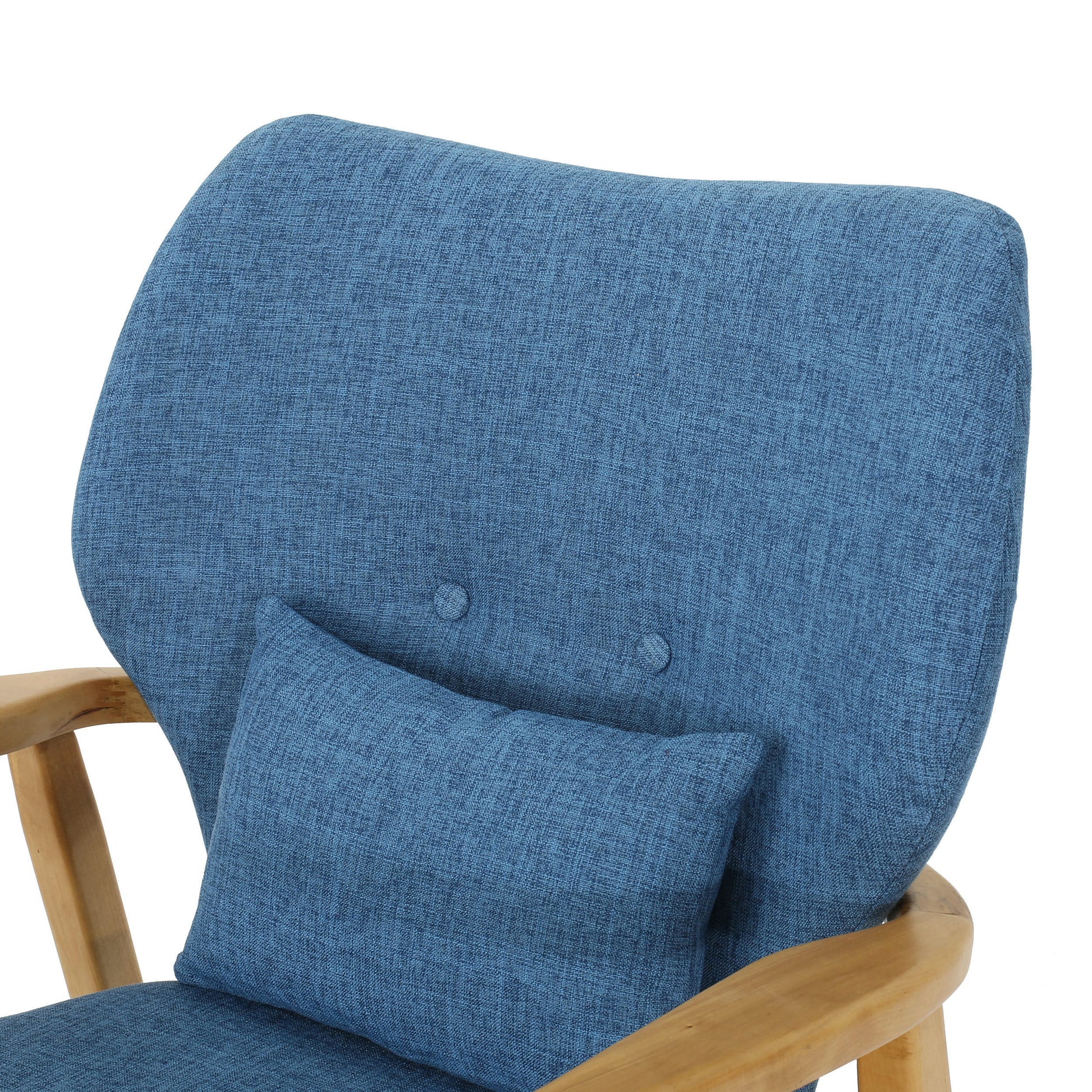 Elegant Solid Wood Rocking Chair With Blue Linen Cushion Blue Fabric