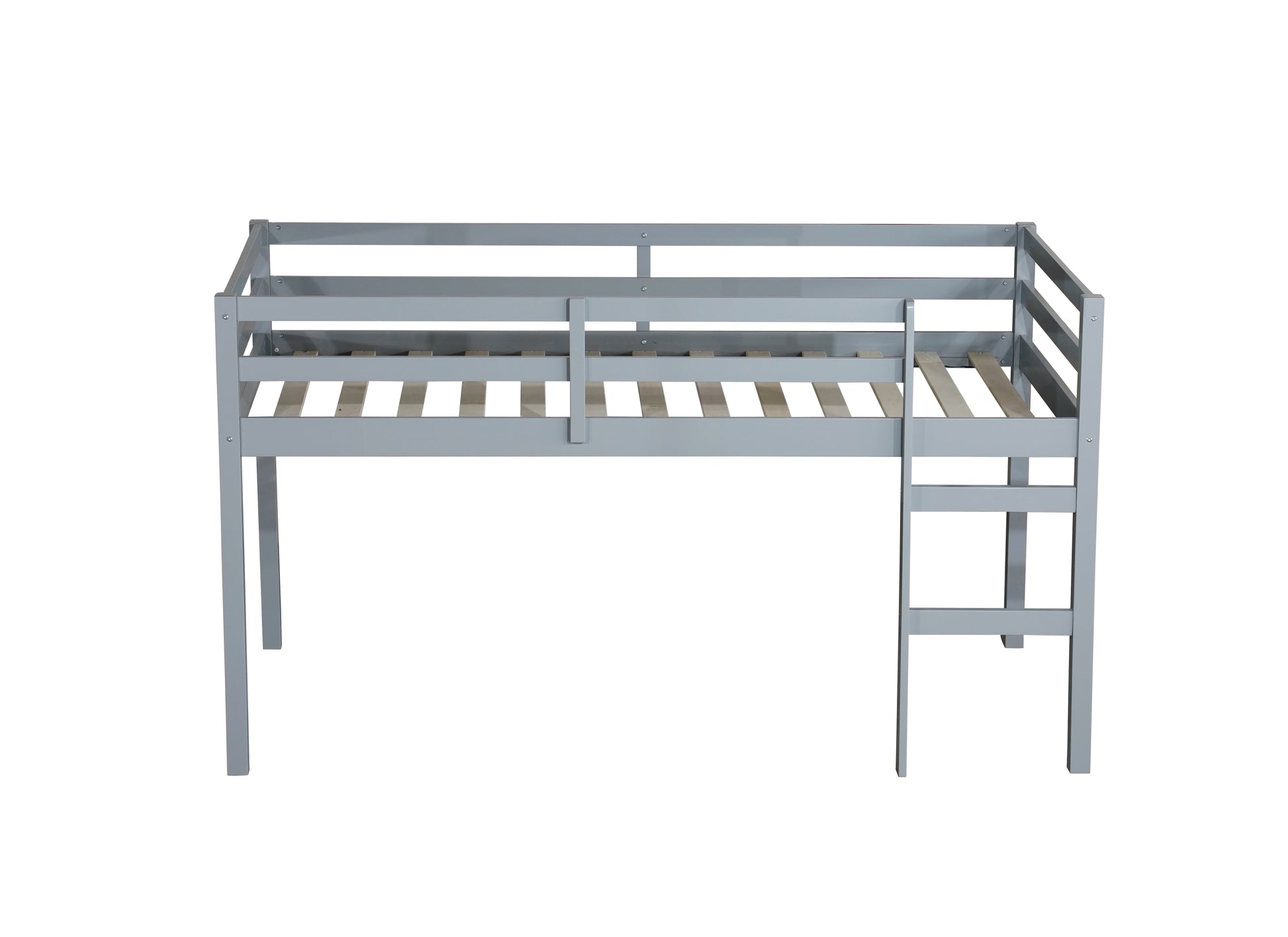 Solid Wooden, Rubber Wooden Twin Loft Bed With Ladder, Bed Platform Of Strengthened Slatsgrey Twin Grey Rubber Wood