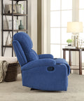 Blue Recliner With Cup Holder Blue Linen Manual Handle Metal Primary Living Space Tight Back Handle Pillow Top Arms Fabric Metal