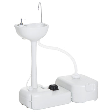 Kleankin Portable Camping Sink, Handwashing Station Basin With 4.5 Gallon Tank, 6.3 Gallon Recovery Tank, Rolling Wheels & Soap Dispenser For Rv, Outdoor Events, Gatherings, Hdpe, White Grey Plastic