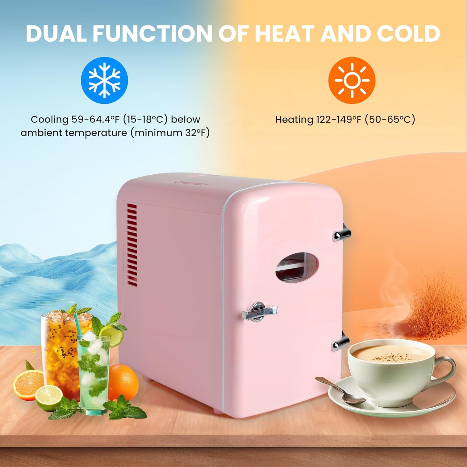 4L Portable Mini Fridge Warmer And Cooler Six 12Oz Cans Compact Refrigerator, 100% Freon Free & Eco Friendly, 4 L, Pink Pink Polypropylene