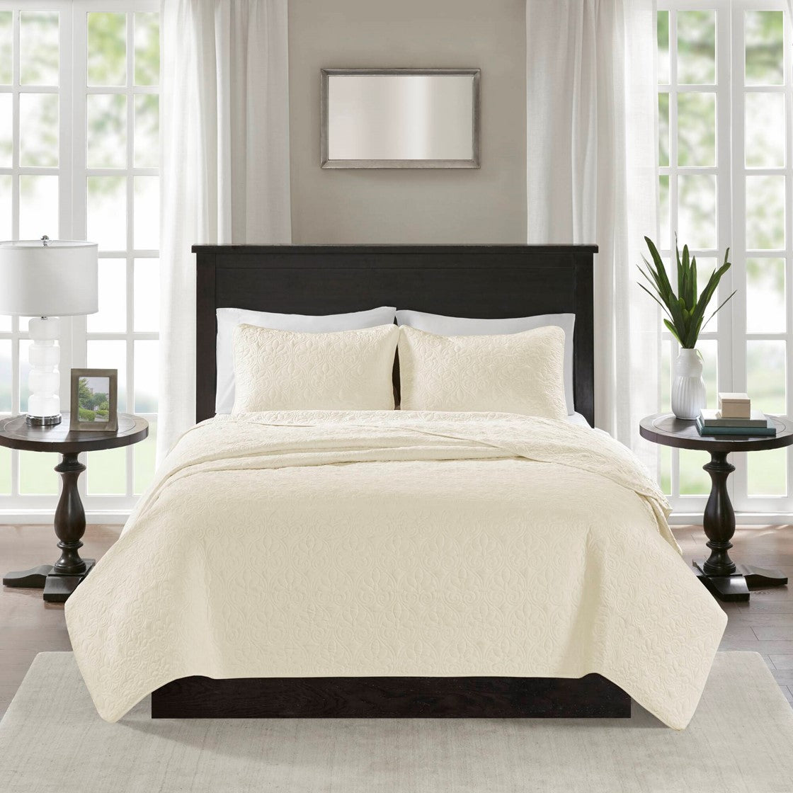 Reversible Quilt Set Cream King Cal King Cream Cotton
