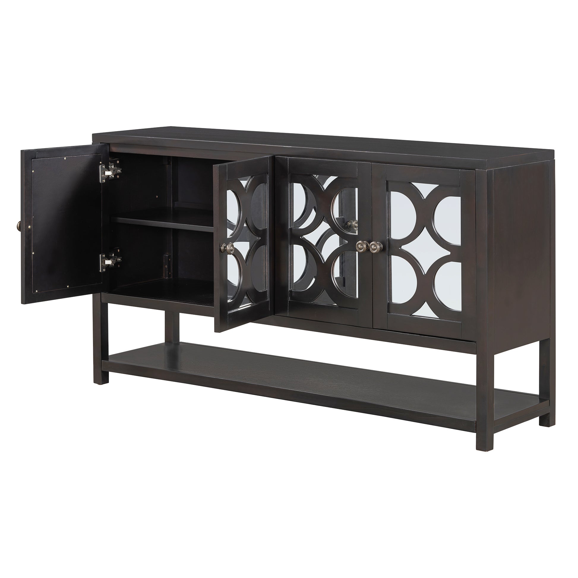 Elegant Retro Console Table Storage Cabinet Sideboard With Mirrored Doors, Spacious Shelves, And Durable Acacia Wood Legs Perfect For Living Room, Dining Room, Or Entryway Espresso Espresso Primary Living Space Solid Wood Mdf