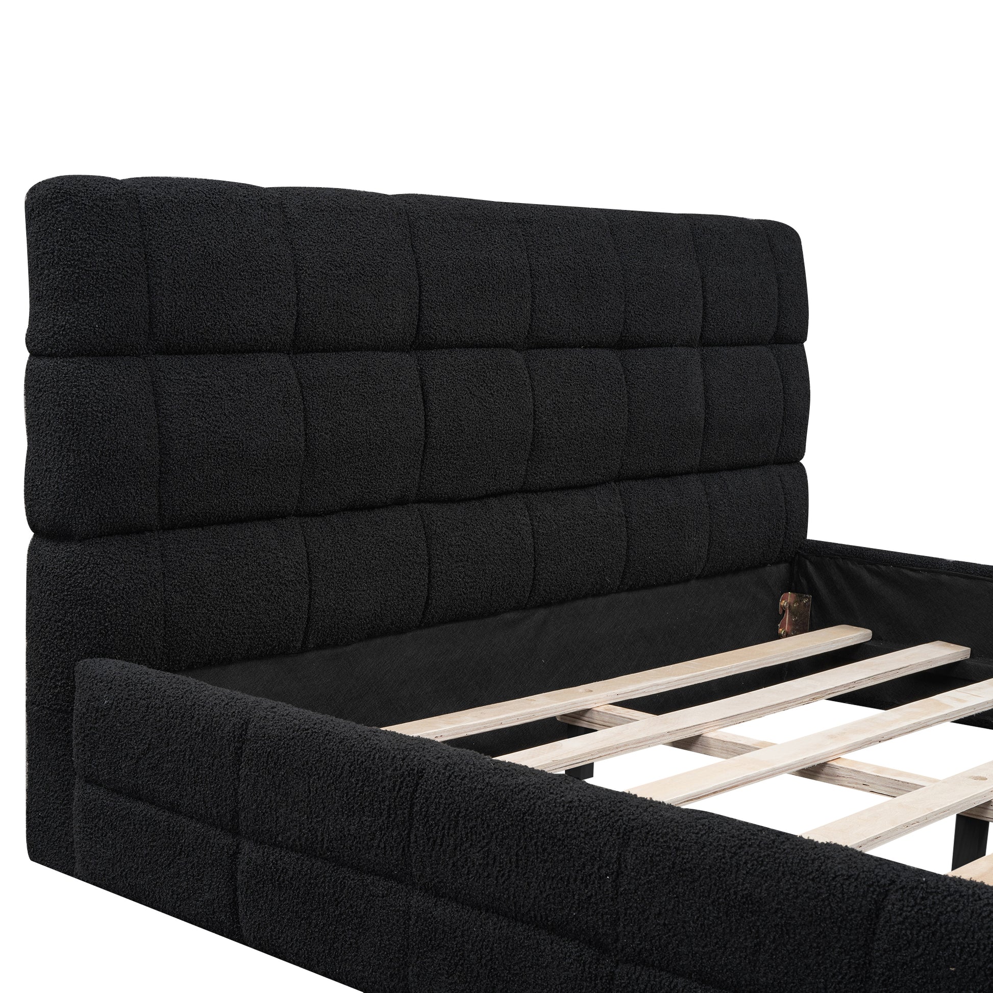 Queen Size Upholstered Platform Bed, Black Box Spring Not Required Queen Black Wood Bedroom Bed Frame Upholstered