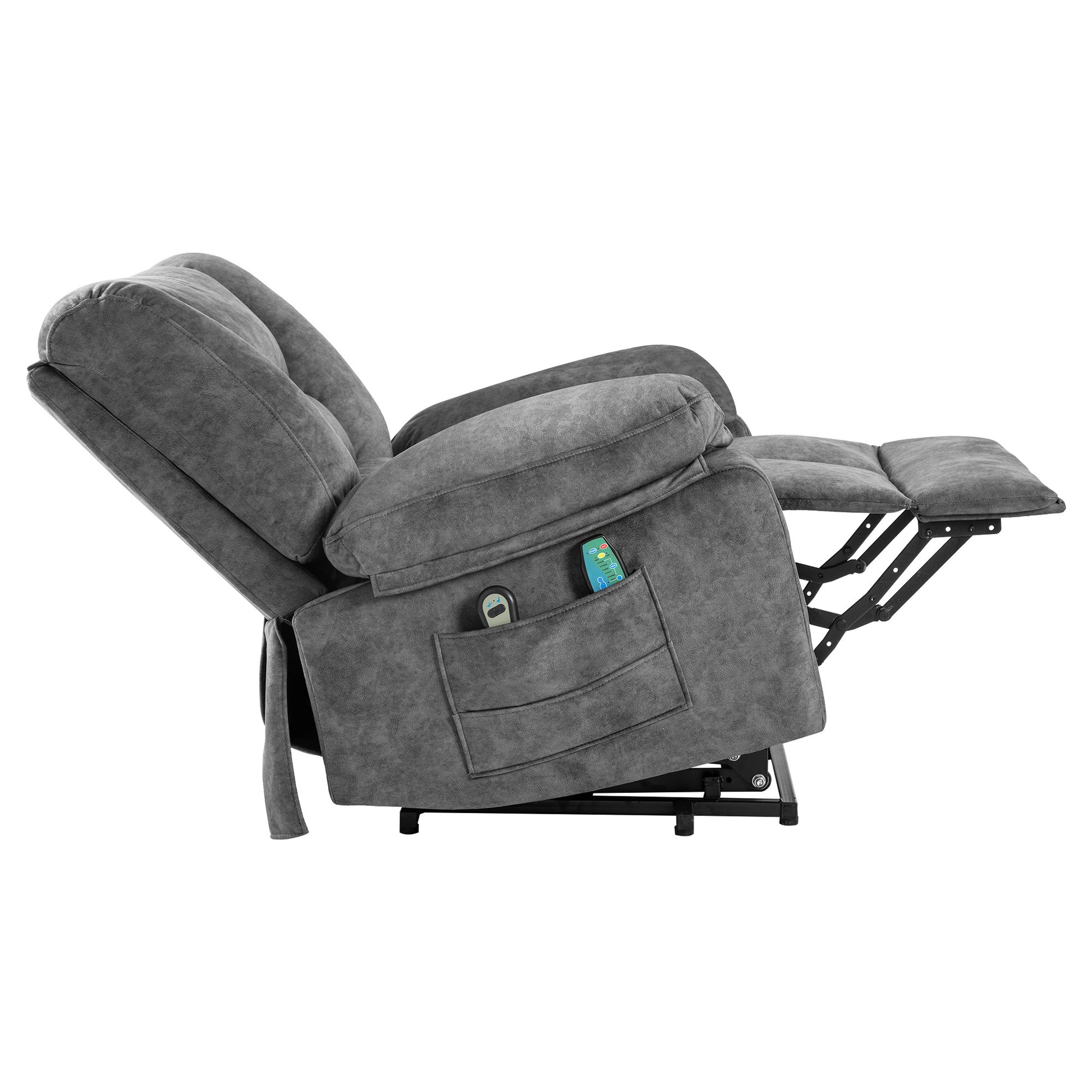 Power Lift Recliner Chair Sofa For Elderly With Massage Grey Velvet Power Remote Metal Primary Living Space Soft Cushion Back Heavy Duty American Design,American Traditional,Classic Pillow Top Arms Foam Velvet