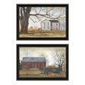 2 Piece Vignette Farmhouse, Barn & Pumpkin Wagon Black Framed Wall Art For Living Room, Bedroom Wall Art Print For Home Decor By Billy Jacobs Multicolor Wood Paper