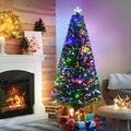 Homcom 6' Tall Douglas Fir Pre Lit Artificial Christmas Tree With Realistic Branches, 24 Multi Color Led Lights, Fiber Optics And 230 Tips Green Plastic