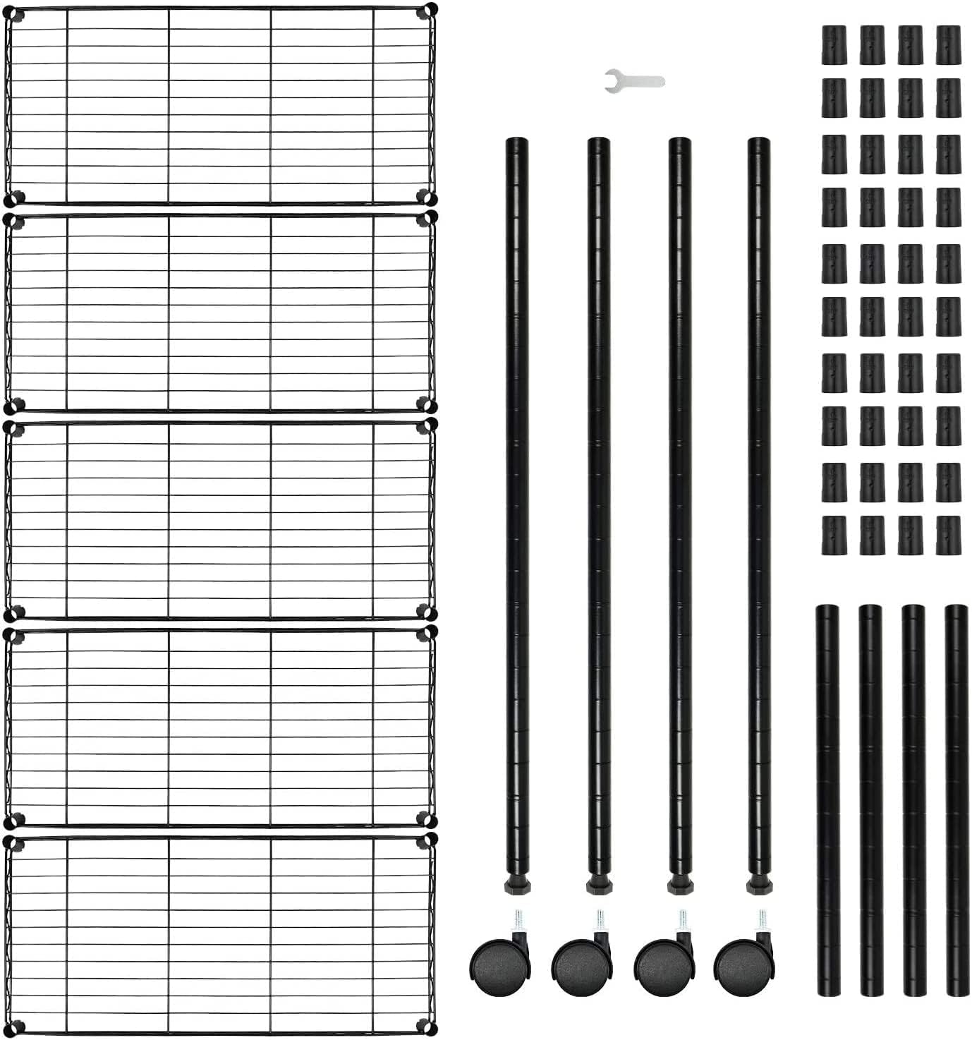 Heavy Duty 5 Shelf Shelving Unit 1250Lb Capacity, 29.92" D X 13.98" W X 62.99" H, 5 Tier, Black Black Steel