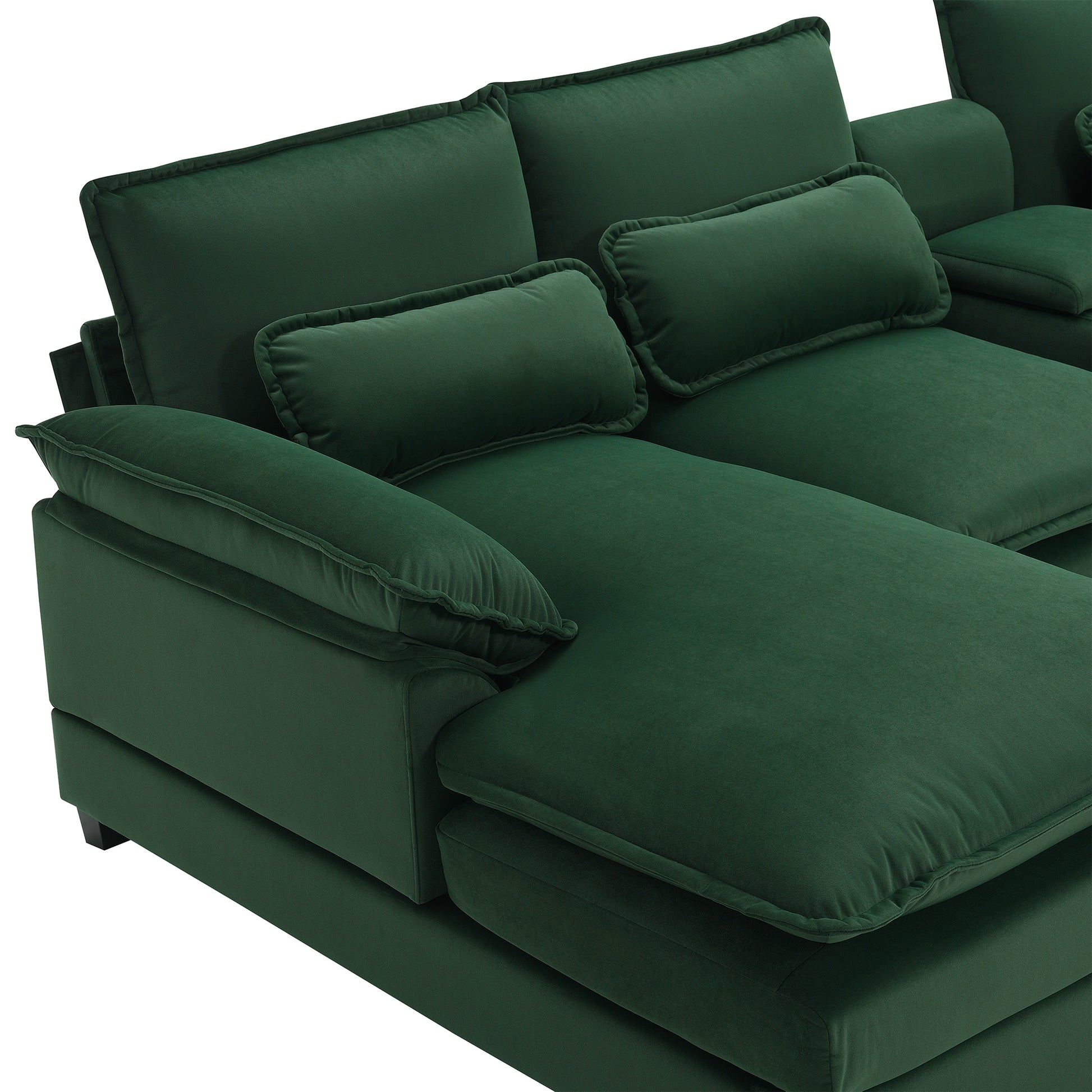 110*55" Modern U Shaped Sectional Sofa With Waist Pillows,6 Seat Upholstered Symmetrical Sofa Furniture,Sleeper Sofa Couch With Chaise Lounge For Living Room,Apartment,5 Color Green Velvet 6 Seat