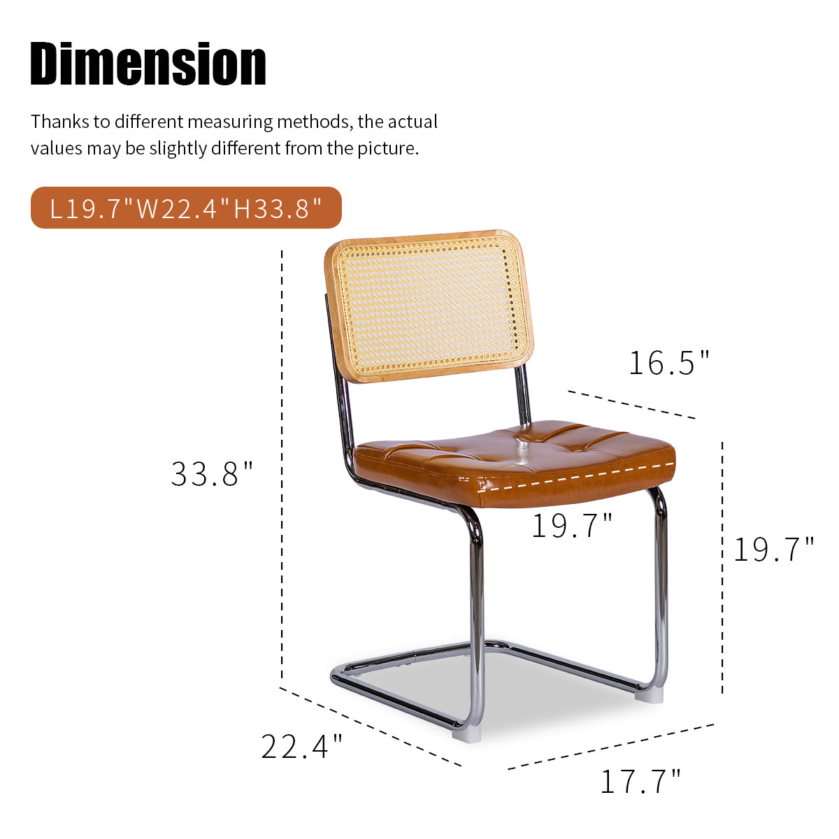 Dining Chairs Set Of 2, Fauex Leather Rattan Side Accent Chairs With Chrome Legs, Modern Mid Century Breuer Designed Chairs, Upholstered Dining Living Room Kitchen Chairs Brown 2Pcs Brown Faux