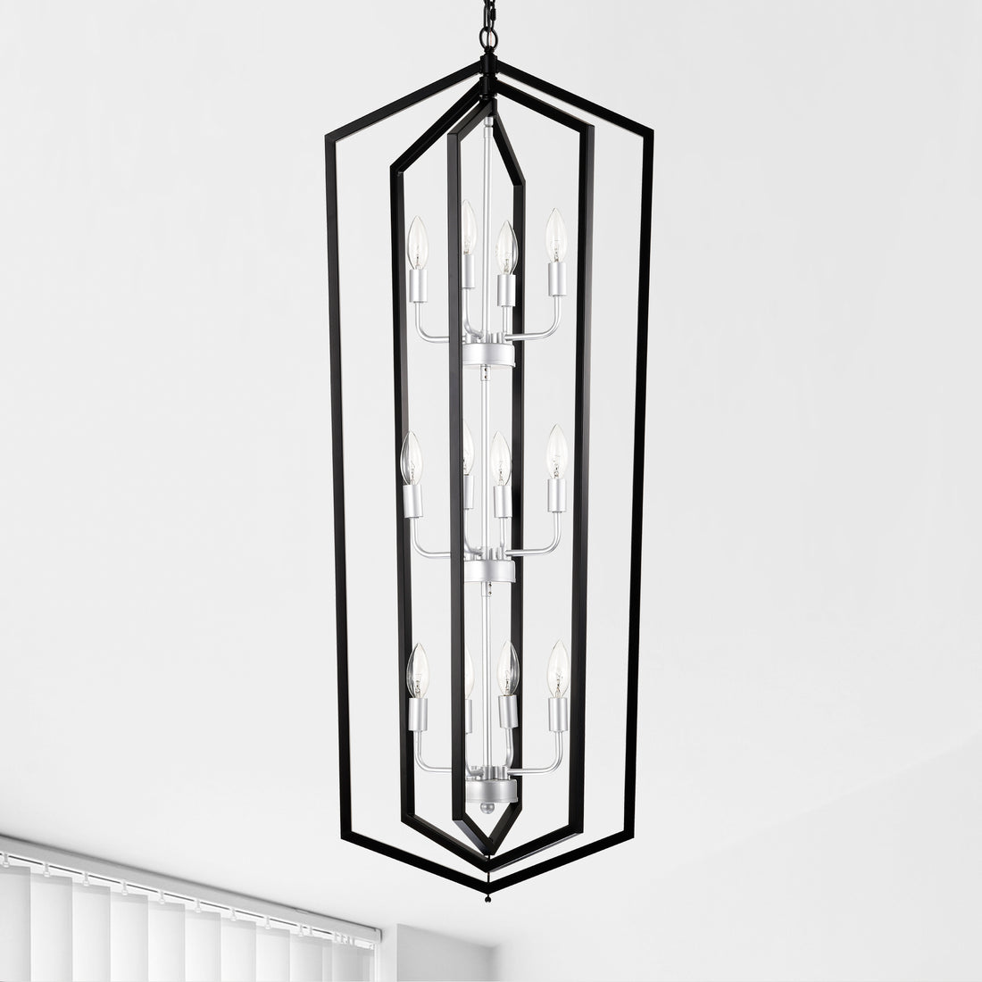 12 Light Farmhouse Kitchen Chandeliers, Matte Black And Sliver Vintage Rustic Cage Light Fixture Adjustable Height Chandeliers For Dining Room Hallway Foyer Entryway E12 Bulbs Not Included Matte Black American Design,Luxury,Modern,Vintage Metal Metal