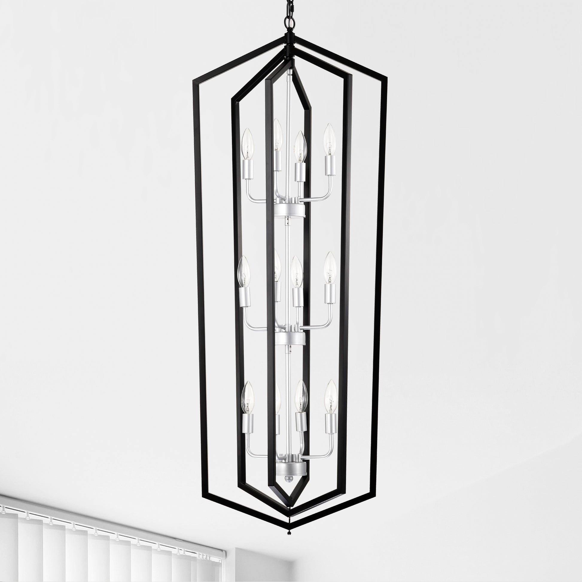 12 Light Farmhouse Kitchen Chandeliers, Matte Black And Sliver Vintage Rustic Cage Light Fixture Adjustable Height Chandeliers For Dining Room Hallway Foyer Entryway E12 Bulbs Not Included Matte Black American Design,Luxury,Modern,Vintage Metal Metal