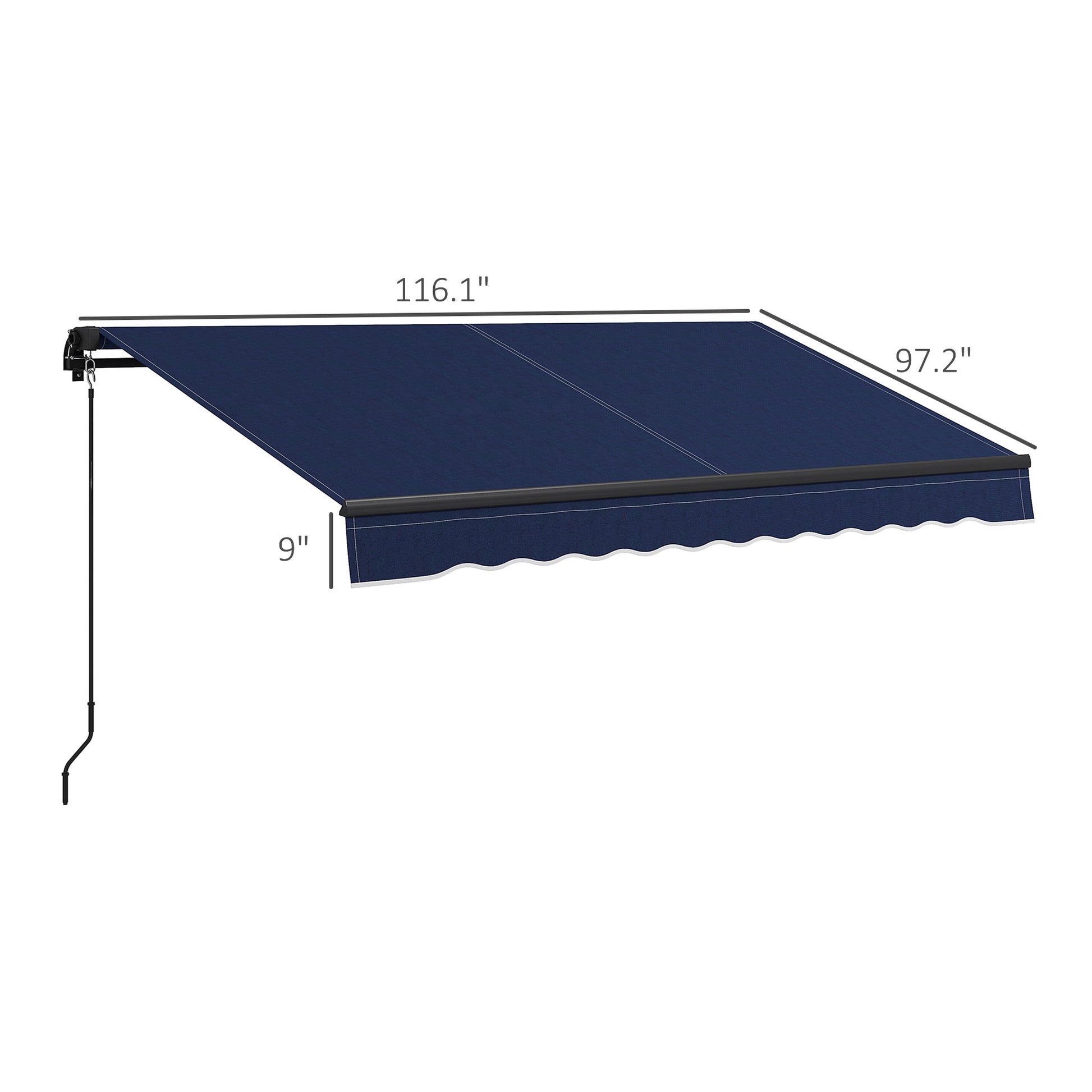 Outsunny 10' X 8' Retractable Awning, Patio Awning Sunshade Shelter With Manual Crank Handle, 280Gsm Uv Resistant Fabric And Aluminum Frame For Deck, Balcony, Yard, Blue Blue Polyester